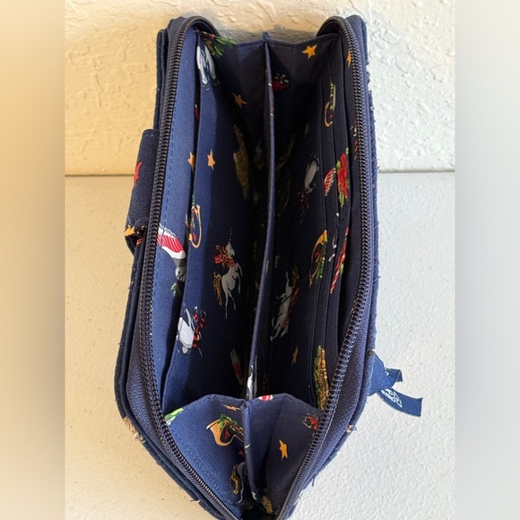 Vera Bradley RFID Turnlock Wallet Holiday Snow Globe Motifs Navy Blue Christmas - Picture 10 of 13